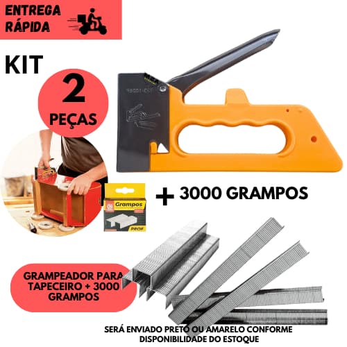 Kit Grampeador Tapeceiro Multiuso + 3.000 Grampo 8mm para Reparos e Fixação em Madeira e Tecido