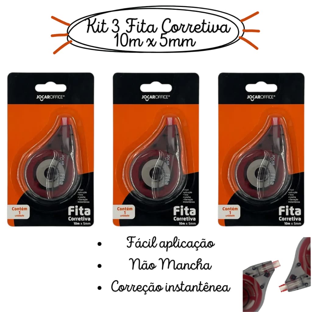 Kit com 6, 3 ou Unitário - Fita Corretiva 10mx5m - Jocar Office