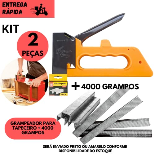 Kit Grampeador Tapeceiro com 4.000 Grampo 8mm para Estofados, Painéis e Decoração de Ambientes