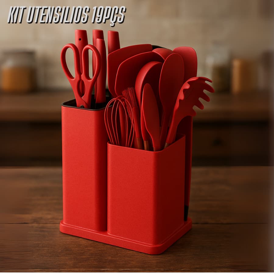 Kit 19 Peças  Jogo de Utensílios de Cozinha em Silicone Completo Antiaderente e Resistente ao calor