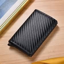 Carteira Pop-up automática ultrafina de fibra de carbono couro Anti-roubo capa protetora porta-cartões RFID carteira de