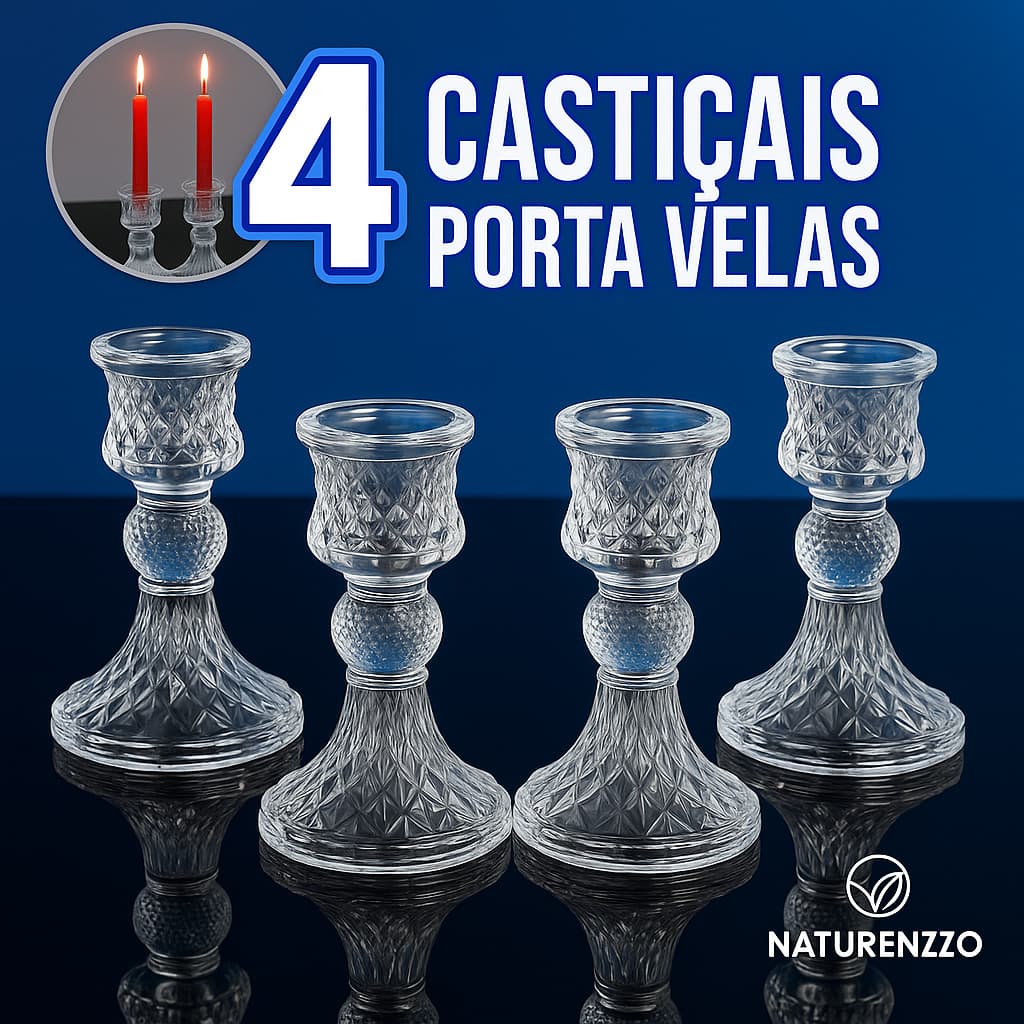 Kit 4 Castiçal De Vidro Solitario  Porta Vela Cartiçal Candelabro Enfeite Decoração Luxo Mesa Natal