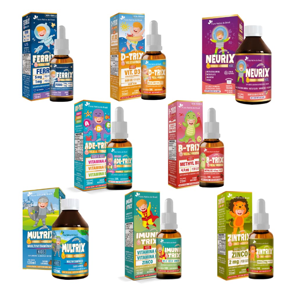 Super Linha Completa Kids Vitamina B - D - Ferro - Zinco Flora Nativa