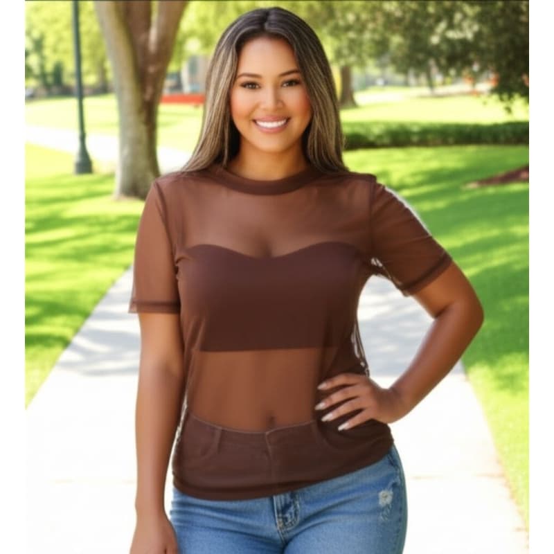 Camisa de Tule Transparente Manga Curta Plus Size Fitness Blusa para Treino Academia e Esportes