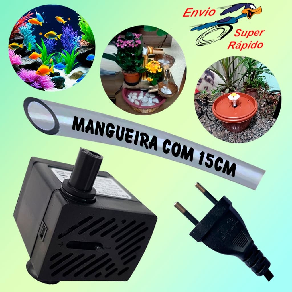 Bombinha mini bomba submersa p/ aquário mangueira 15cm cascata fonte bebedor  bededouro cães gatos Pets Bivolt 110/220v