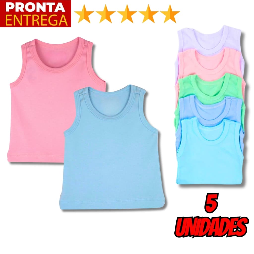 Kit 5 Camisetas Regata Bebê Menino Menina