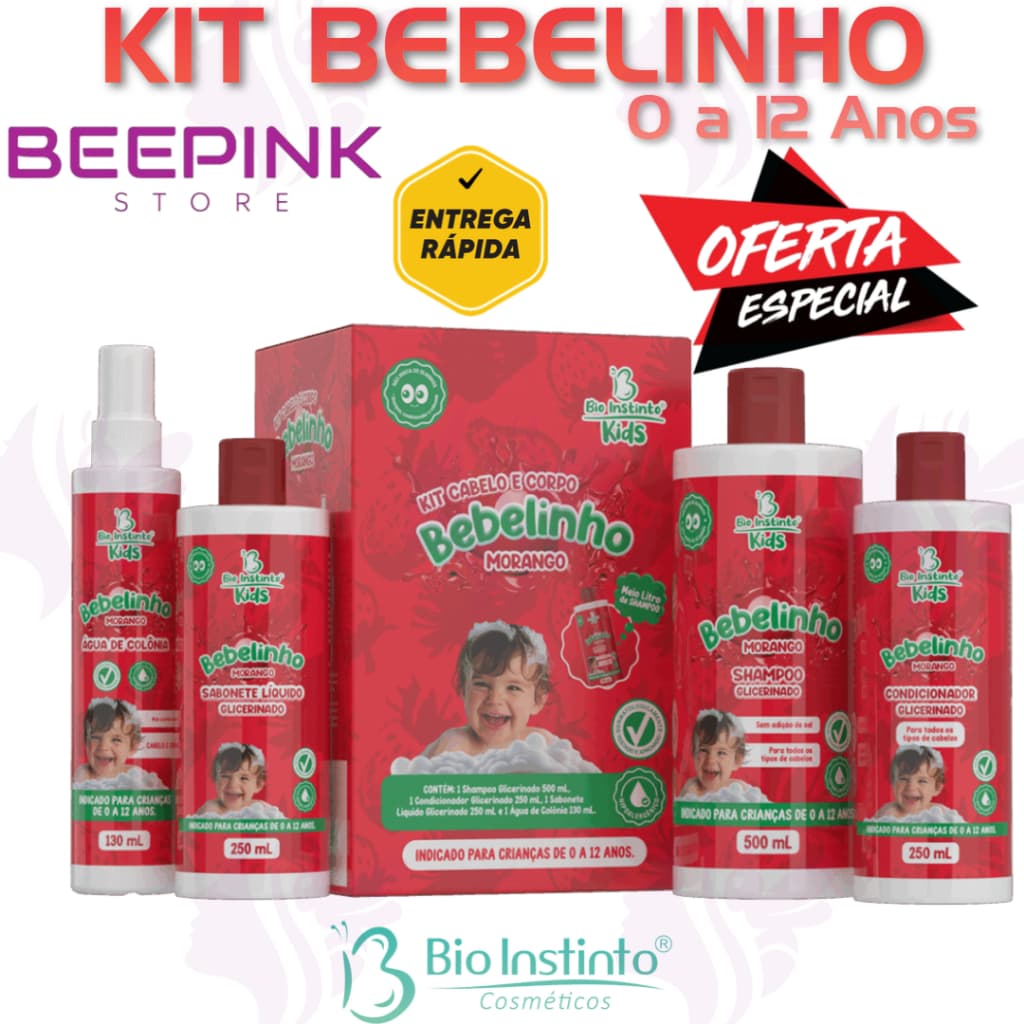 🎉KIT BEBELINHO MORANGO! 🍓 💥 Cuidado completo para crianças de 0 a 12 anos! Bio Instinto