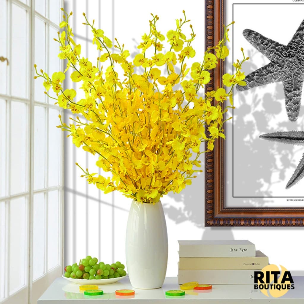 Kit10 Galhos 450 Flores Artificiais Orquídea Chuva De Ouro C/5 Galhos 97cm Para Arranjos E Decoração