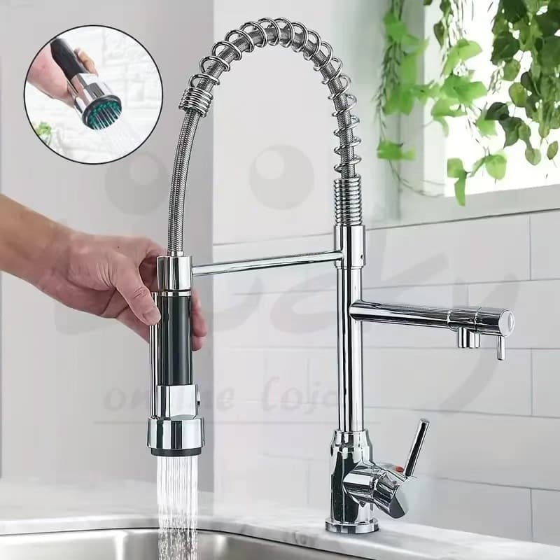 Torneira Gourmet Cozinha Monocomando Premium Prateado Móvel Misturador Mono Comando com Spray Articulado