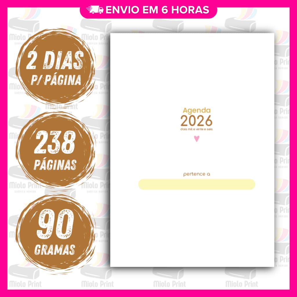 Kit 5 Unid. Miolo Impresso Agenda Fofinha 2DPP 2026 | Tamanho A5 | Papel 90gr