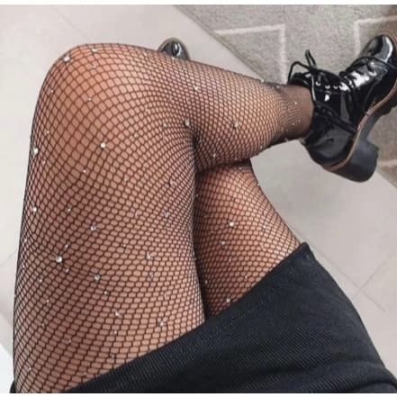 Meia Calça Arrastão Com Strass Brilho Trama Aberta Rede Moda