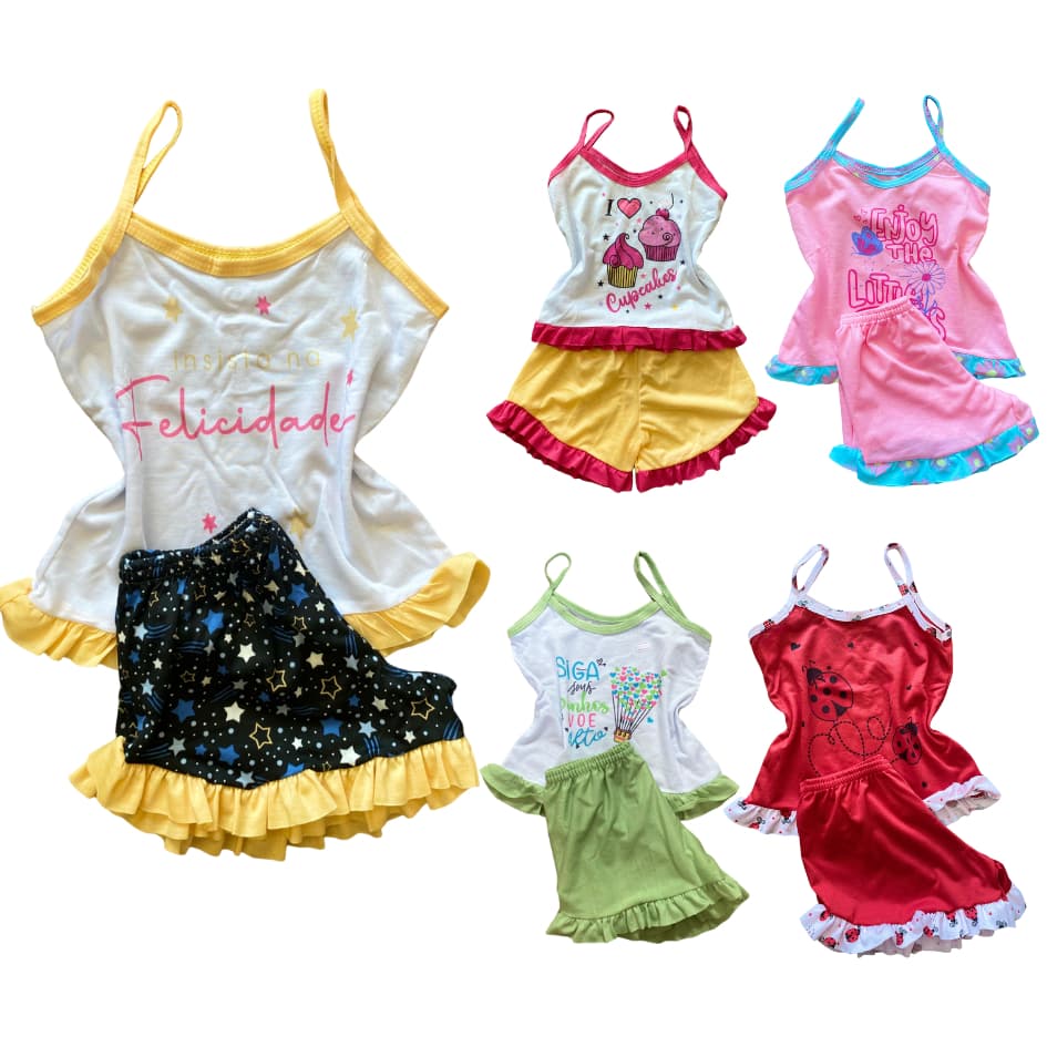 Kit   Pijamas Infantil Short Doll Conjunto Malha  Roupa de Dormir  Infantil Confortável Dia a Dia