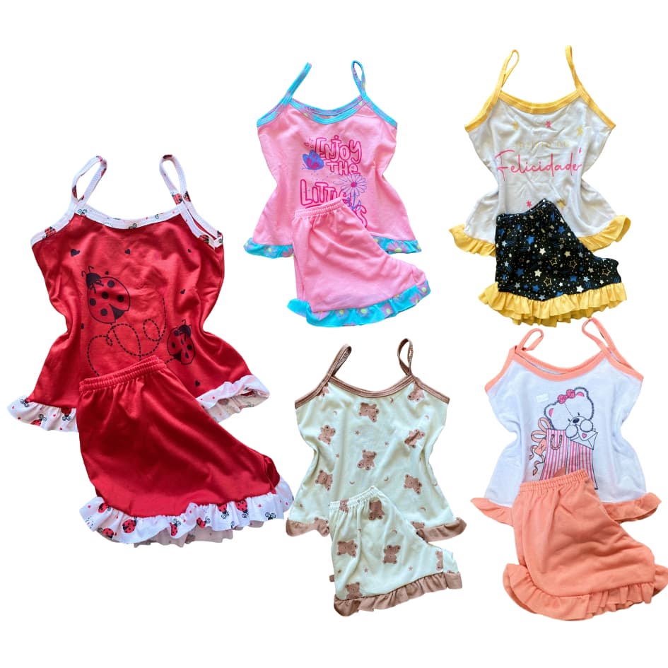 Kit pijama infantil Malha Short doll infantil do Stitch pijama crianças