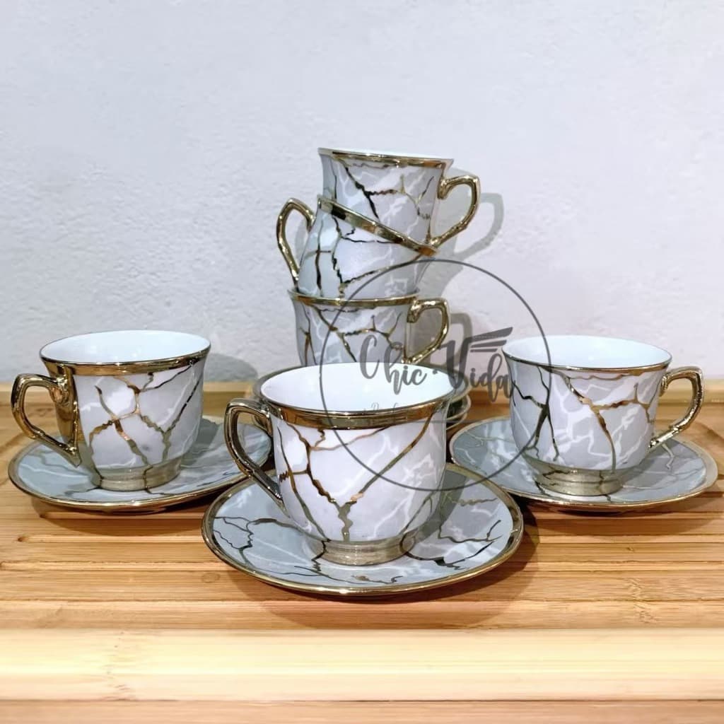 Jogo De Xícaras Com Pires 12 Peças De Café Ceramica Em Porcelana Barata Black Friday