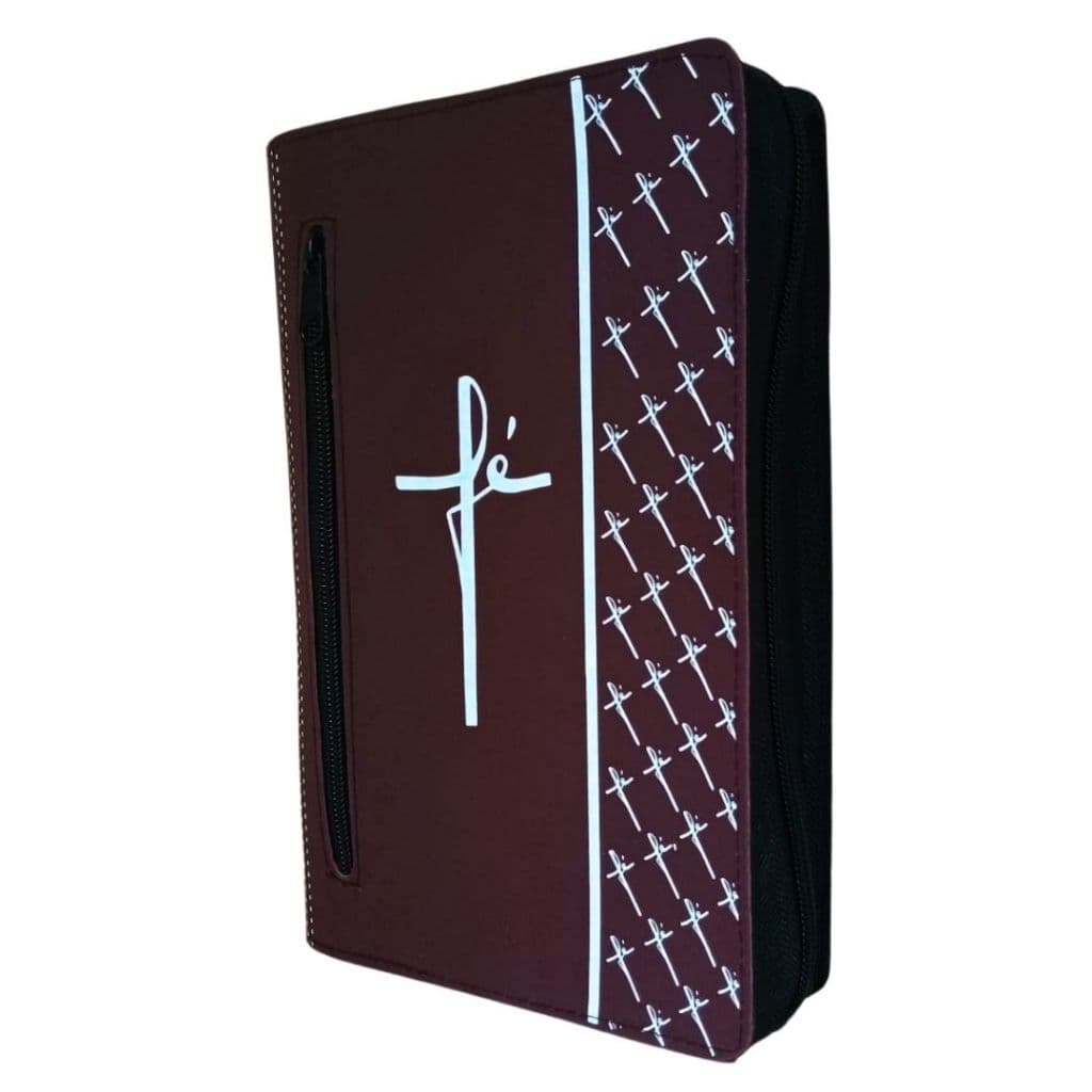 Capa para Bíblia Média com Zíper e Bolso Externo Escrito Fé Cor Marsala - Nº11
