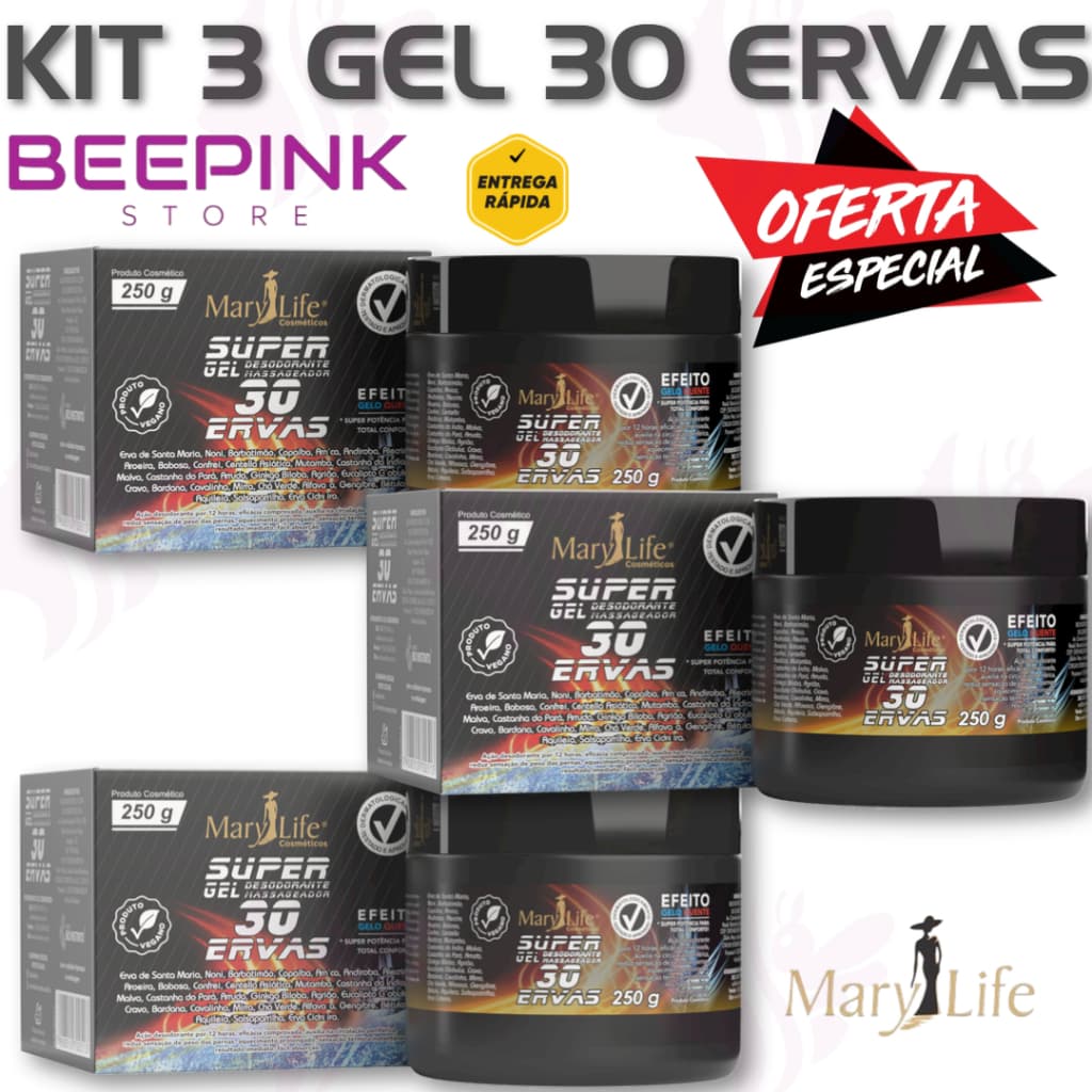💣💥 EXPLOSÃO DE ALÍVIO! 💥💣 🌿 KIT 3 SUPER GEL 30 ERVAS – Mary Life Cosméticos