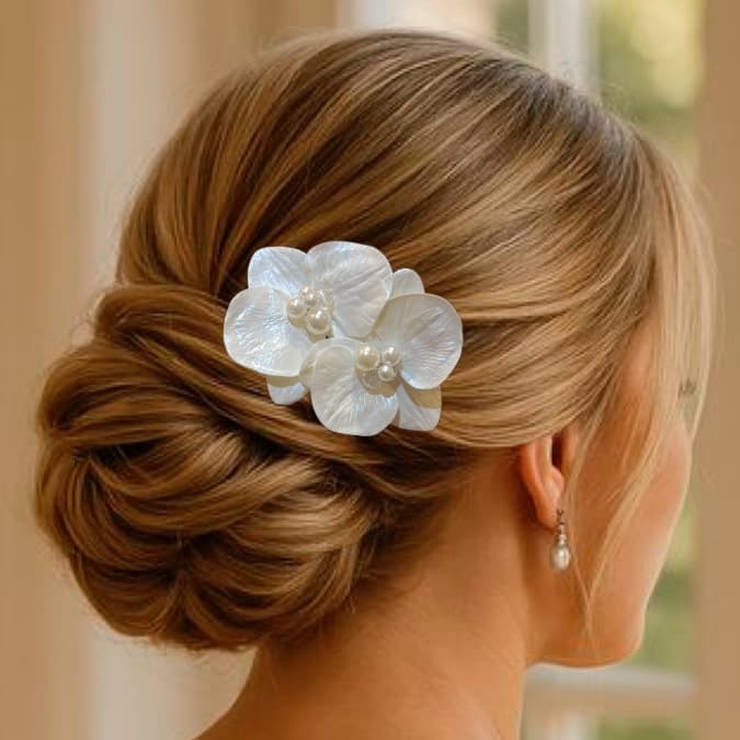 Orquídea Perolada de Noiva Grinalda Arranjo de Cabelo Flor