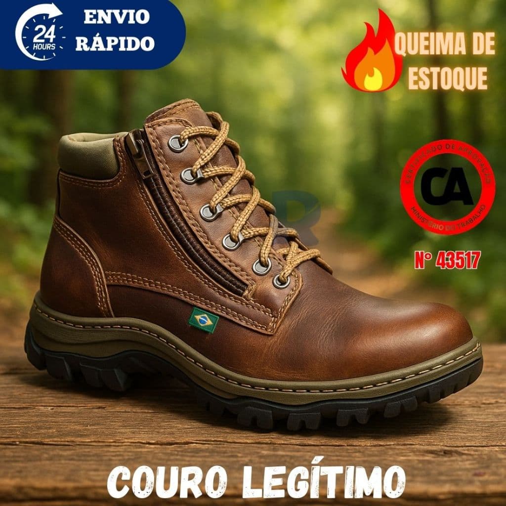 Bota Segurança coturno Botina Unissex Masculina Feminina Confortável Com CA 43517 Couro Legitimo