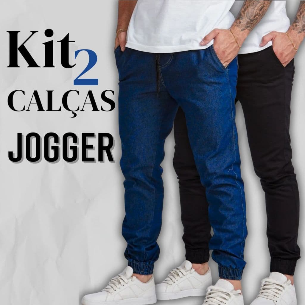 kit  Calça Jogger Sarja Masculina com Punho Elástico com bolsos laterais