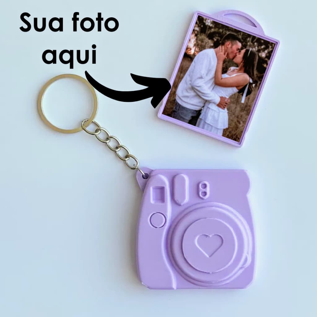 Chaveiro com Foto Personalizada - Câmera Lente de Coração