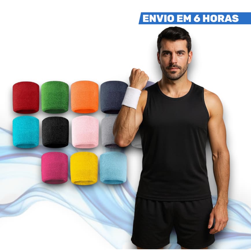 01x Munhequeira Toalha Pulso Cores Algodão Unissex Masculino Feminino Tênis Academia