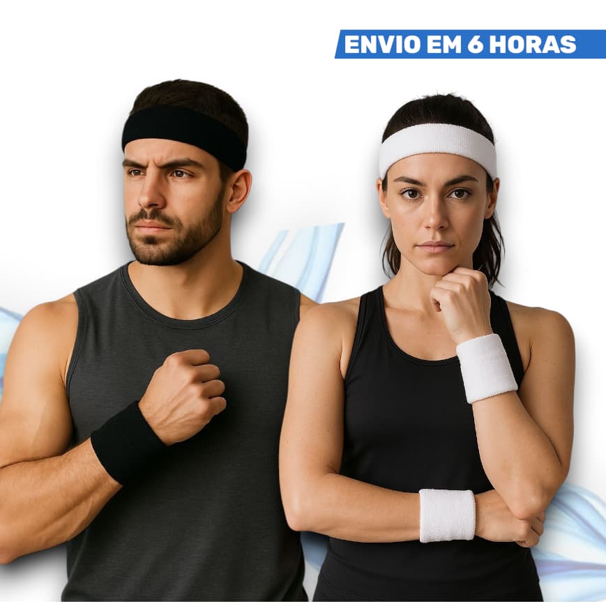 Faixa De Testa Testeira E Par Munhequeira Masculino Feminino Tênis Academia  Unissex