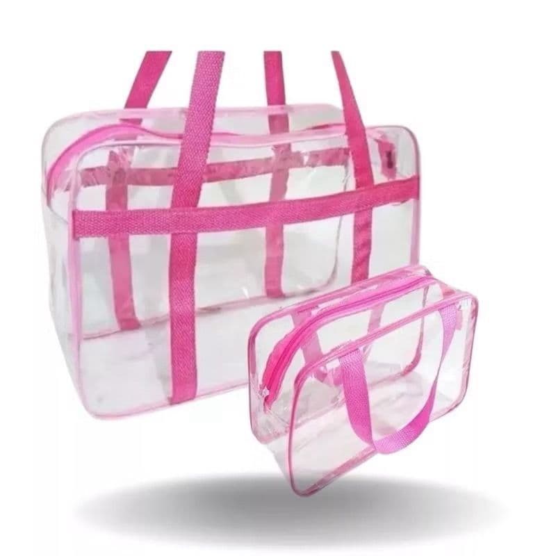 Kit 2 Bolsa Maternidade Transparente + Necessárie Grande Praia, Piscina, Hospital, Passeio, ENVIO INMEDIATO