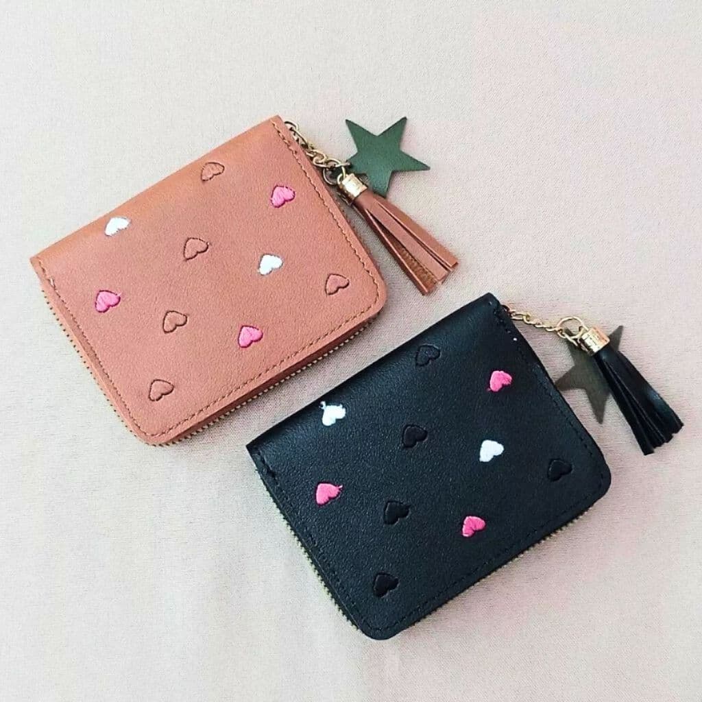 Carteira Feminina pequena com Zíper Estampa de Coração para moedas, cartões, dinheiro, chave, Documentos