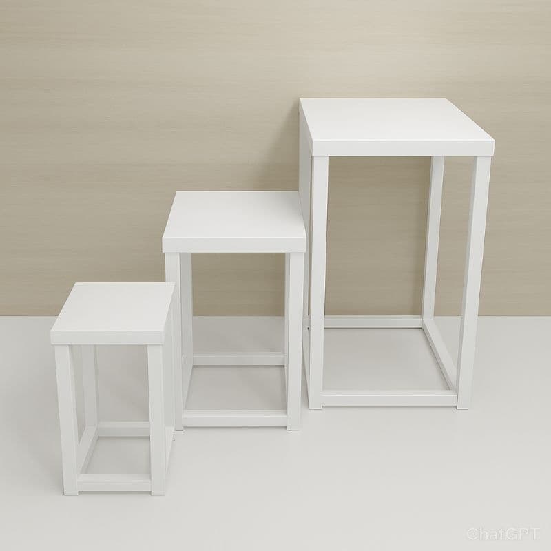trio de mesas decorativas cubo vazado pintado de branco /rosa bebê /azul bebê..mdf- 40x40x70 | 30x30x56 | 20x20x42
