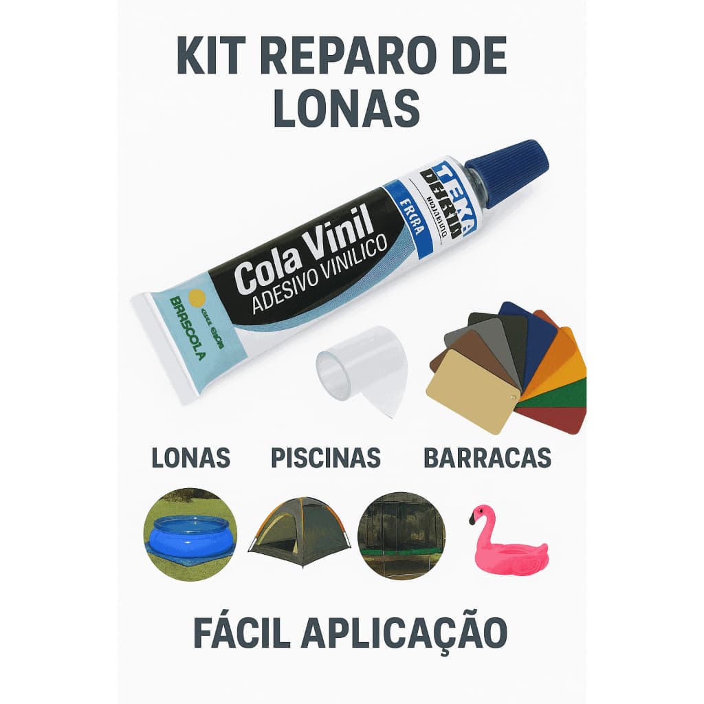 Kit Reparo de Lona de Toldo Tendas Piscina inflável Barraca de Camping e Brinquedos Infláveis