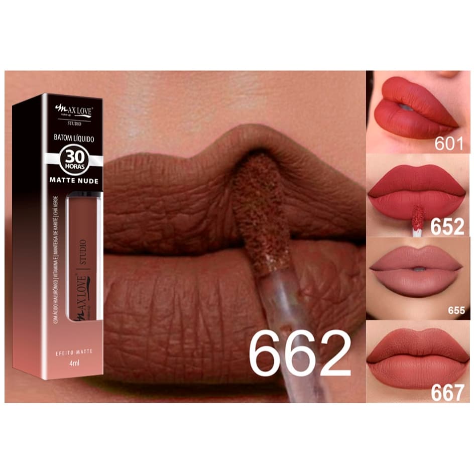 Batom Líquido Matte Maxlove Fixação de Longa Duração 24, 30h Nude Não Craquela - Escolha as Cores.