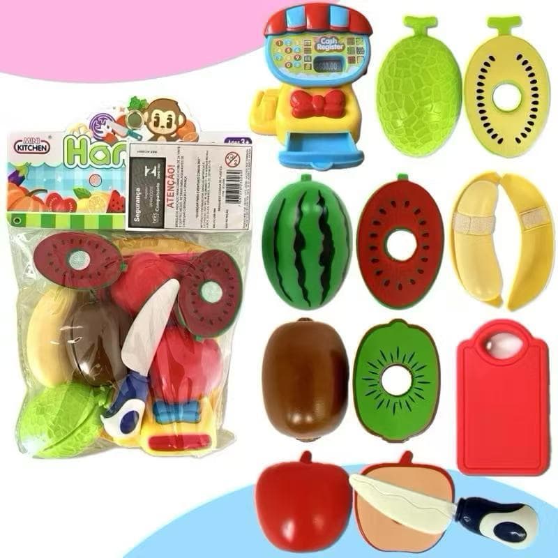 Kit Cozinha Faz de Conta Cortar Legumes e Fruta Crec com Velcro Brinquedo Educativo Infantil Menino Menina