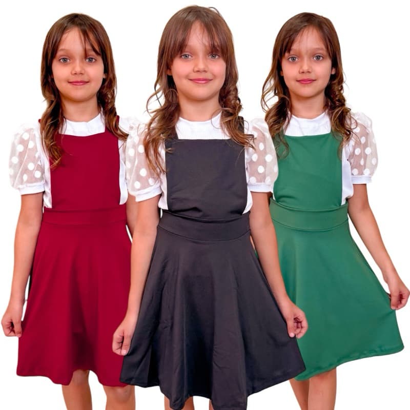Jardineira Infantil A PRONTA ENTREGA!! Salopete Saia Gode Vestido Feminino Rodado Moda Evangélica Midi