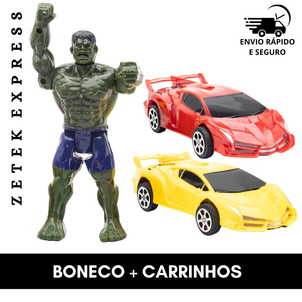 Kit 2 Carrinhos Esportivos + Boneco 16cm Brinquedo Infantil Completo Diversão Garantida