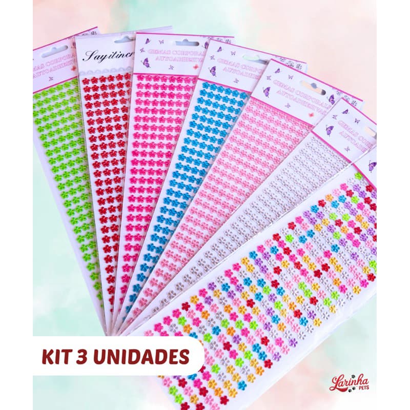 Cartela de brilhos Adesivos - 3 unidades com 308 adesivos cada cartela - Cores Sortidas