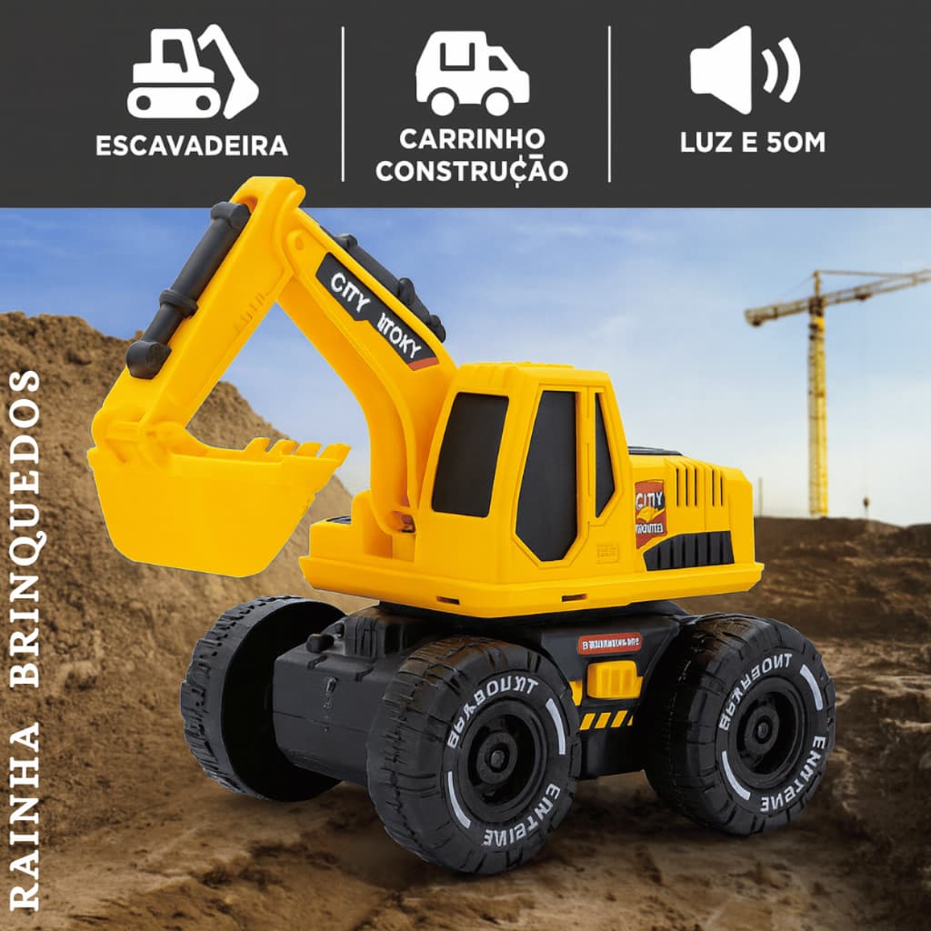Trator Escavadeira com Luzes e Sons Brinquedo Infantil de Fricção Presente dia das Crianças