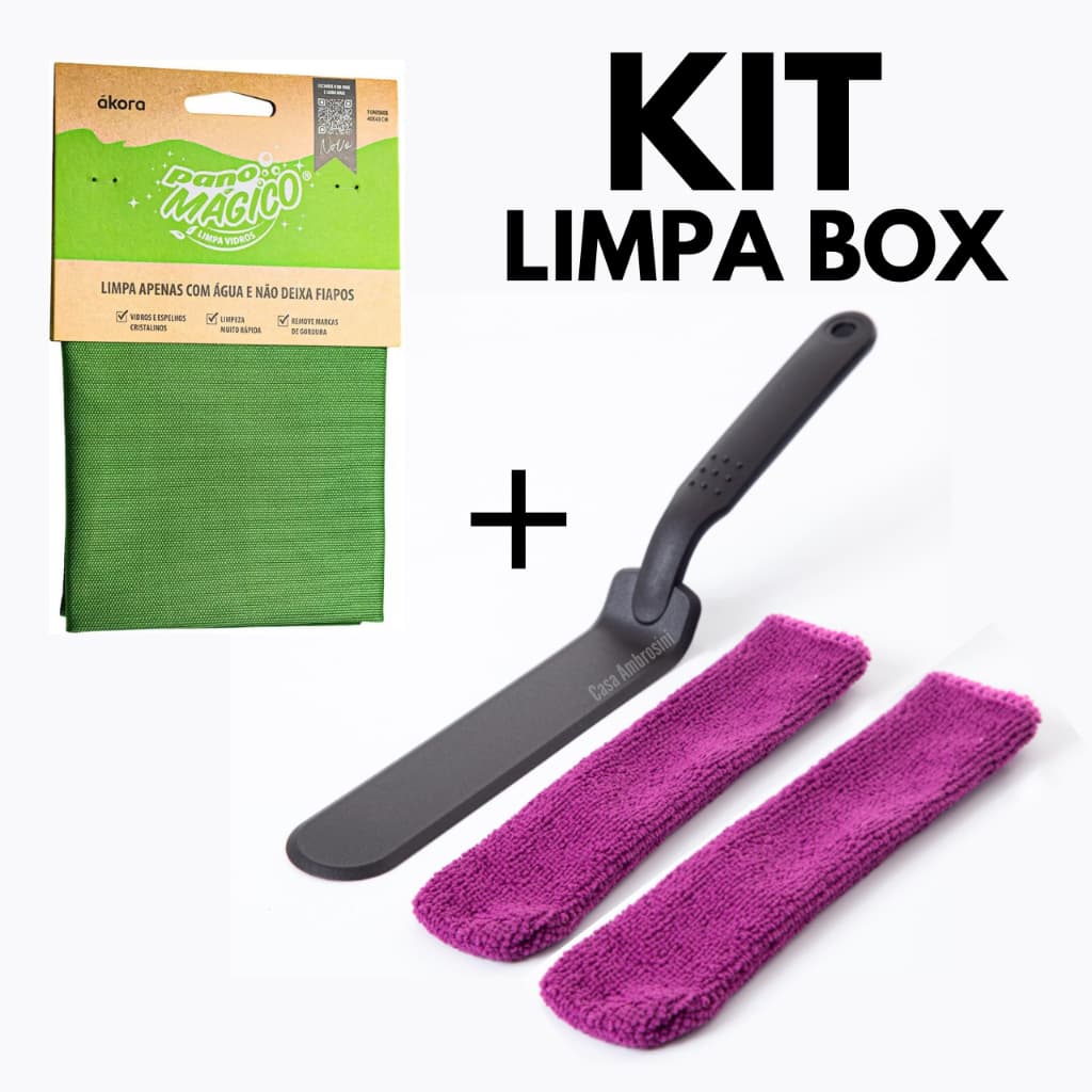 KIT Limpeza de Vãos Box e Janela + Limpa Vidro Pano Mágico Ákora Poliéster e Poliamida Microfibra