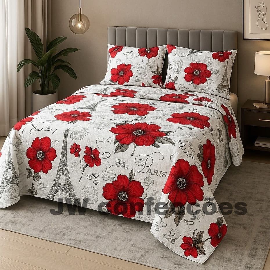 kit COLCHA Cobre Leito CASAL QUEEN  3 Peças  Algodão Piquet Milão