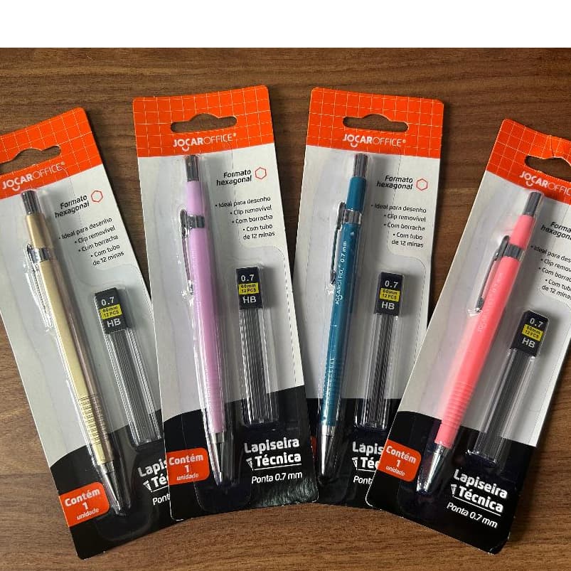 kit Lapiseira Técnica + tubo 12 grafites Hexagonal 0.7mm Jocar GRATIS CORES  voltas as aulas