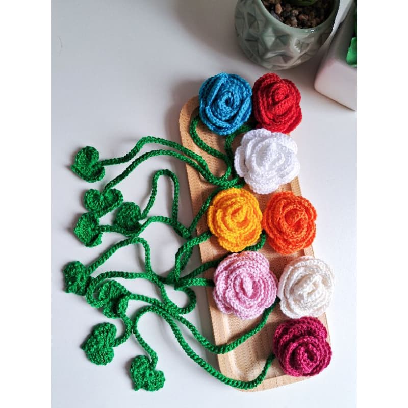 Kit Marcador de Páginas Flor Rosa para Livros feito em Crochê com 6, 9, 12 ou 24 unidades