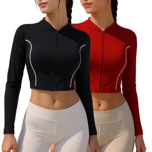 Kit 2 Casaco com Ziper Feminino Proteção Solar Academia Crooped