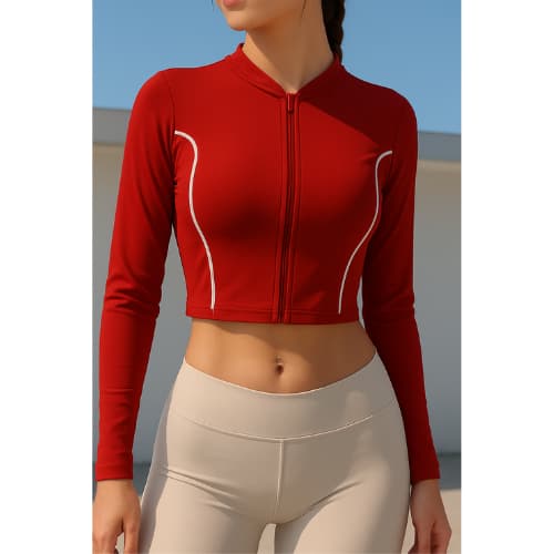 Casaco Cropped Casual Com Zíper Moda Fit Feminina