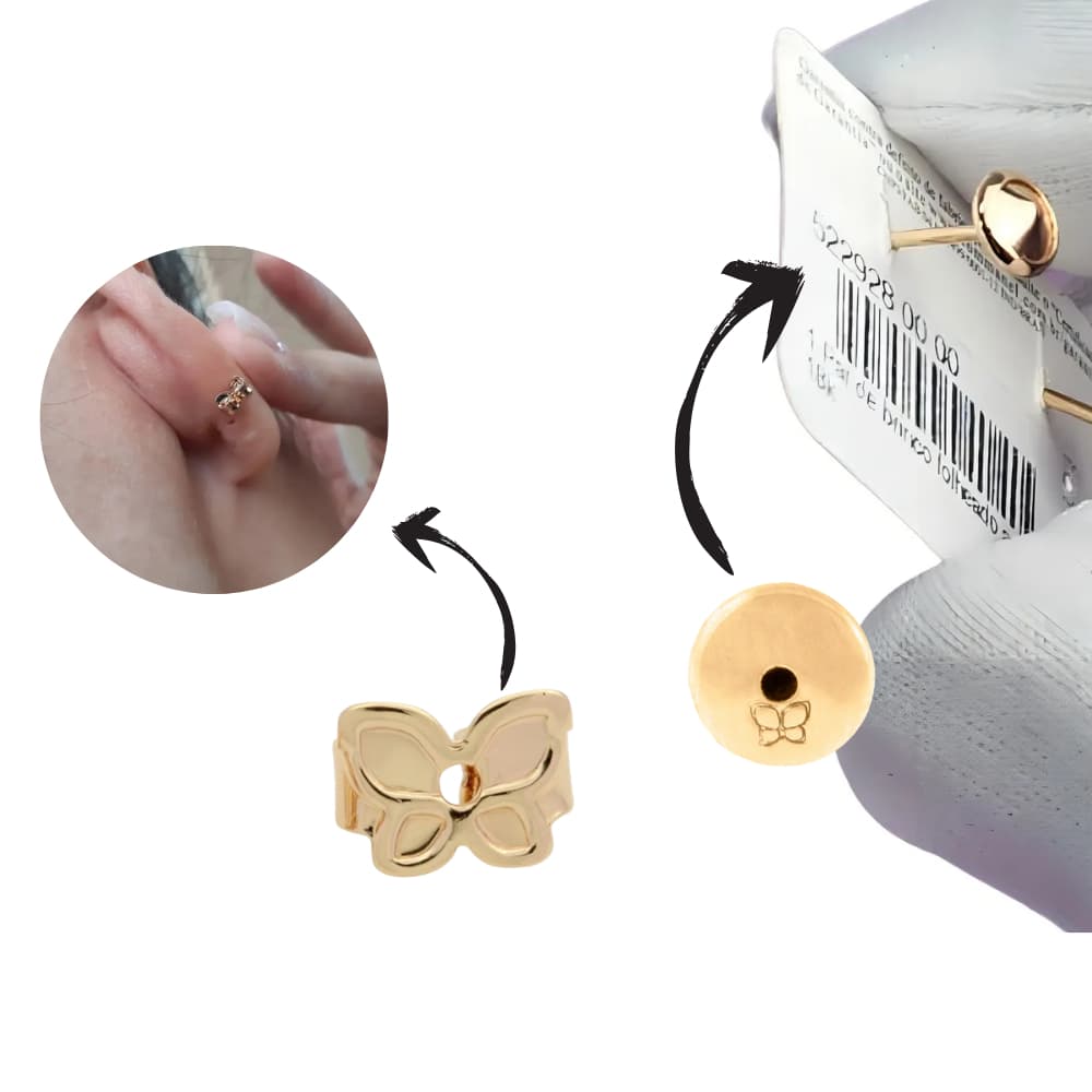 Tarraxa baby ou borboleta da Rommanel Banhada a Ouro 18K