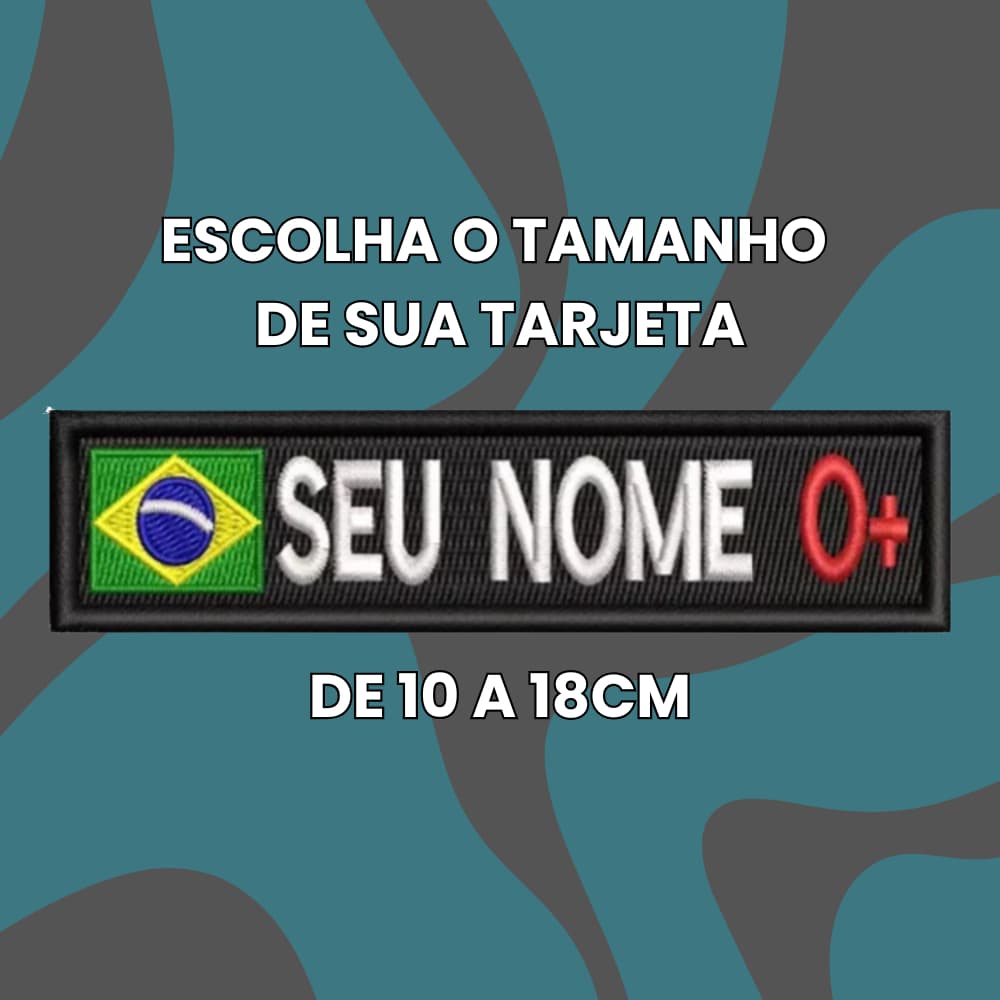 Patch Tarja Nome Tipo Sanguíneo Termocolante Velcro Tarjeta Identificação Sutache até 18cm