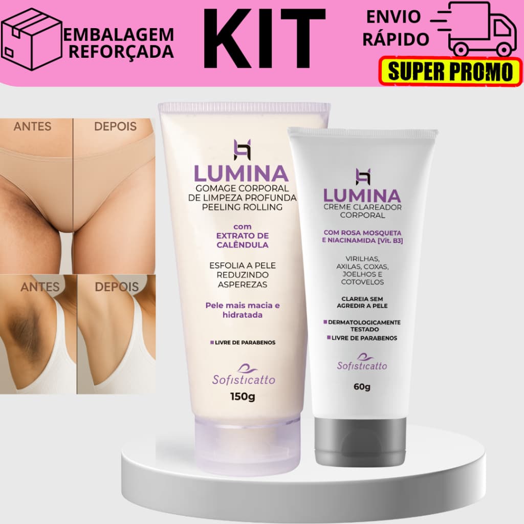 Kit Clareador de virilha e axila + Esfoliante corpo Gomage Lumina Sofisticatto