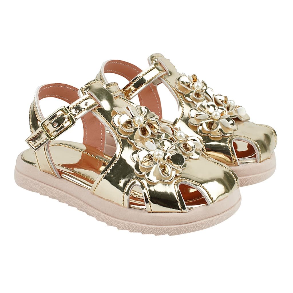 Sandália Feminina Infantil com Enfeite de Flores, Macia e confortável