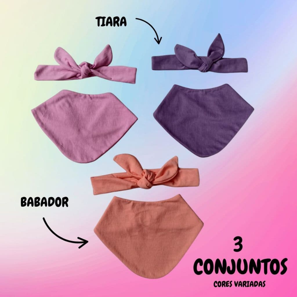 Kit Babador bandana infantil + turbante tiara nózinho menina