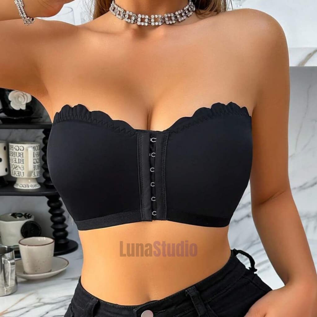 Sutiã Babado Premium Fecho Frontal Três Níveis Top Sem Alça Reforçado Bojo Removível