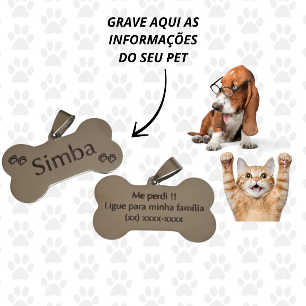 Placa Pet Identificação Personalizado Inox