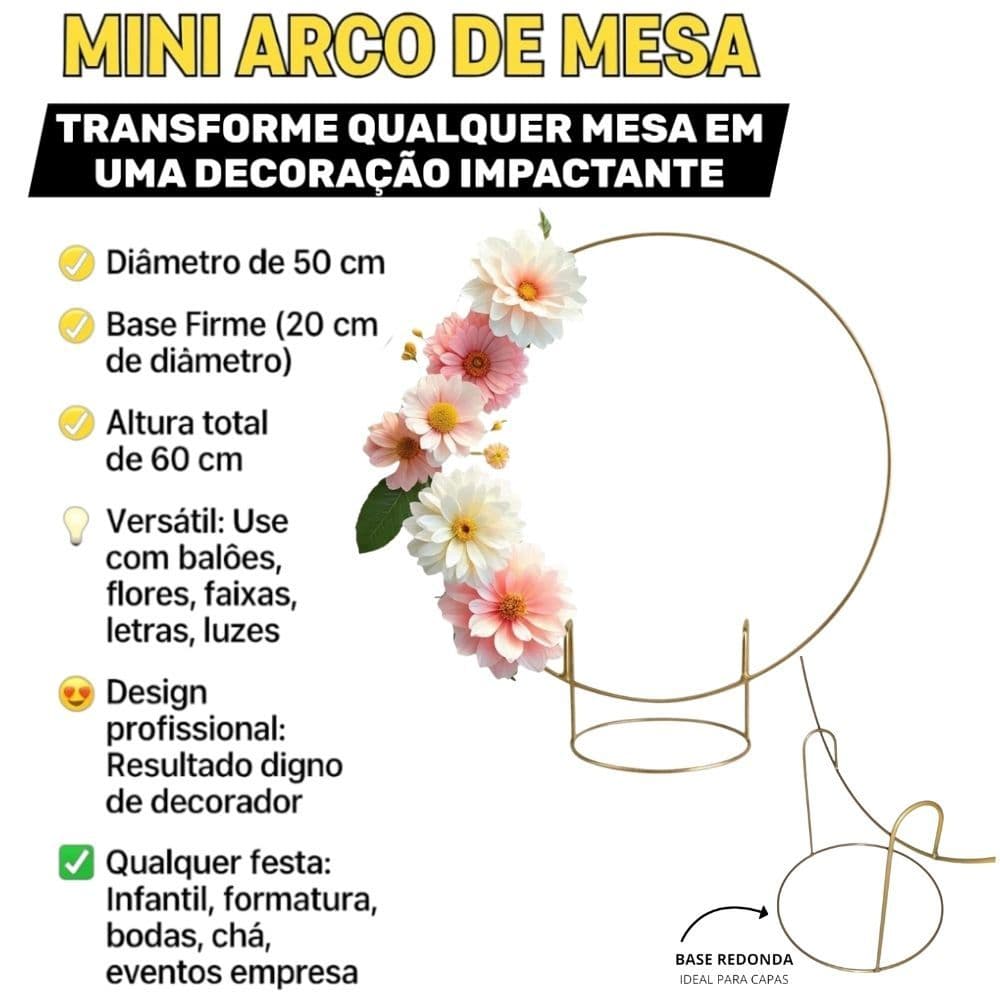 Mini Arco Painel Redondo Suporte para Decoração Festa  Mesa Dourado